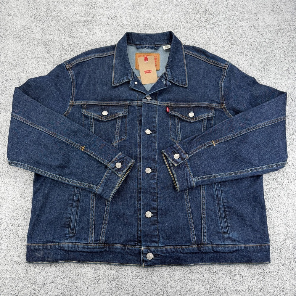 Levis Trucker Jacket Mens XL Blue Dark Denim Boxy Oversized Button Classic 90s**